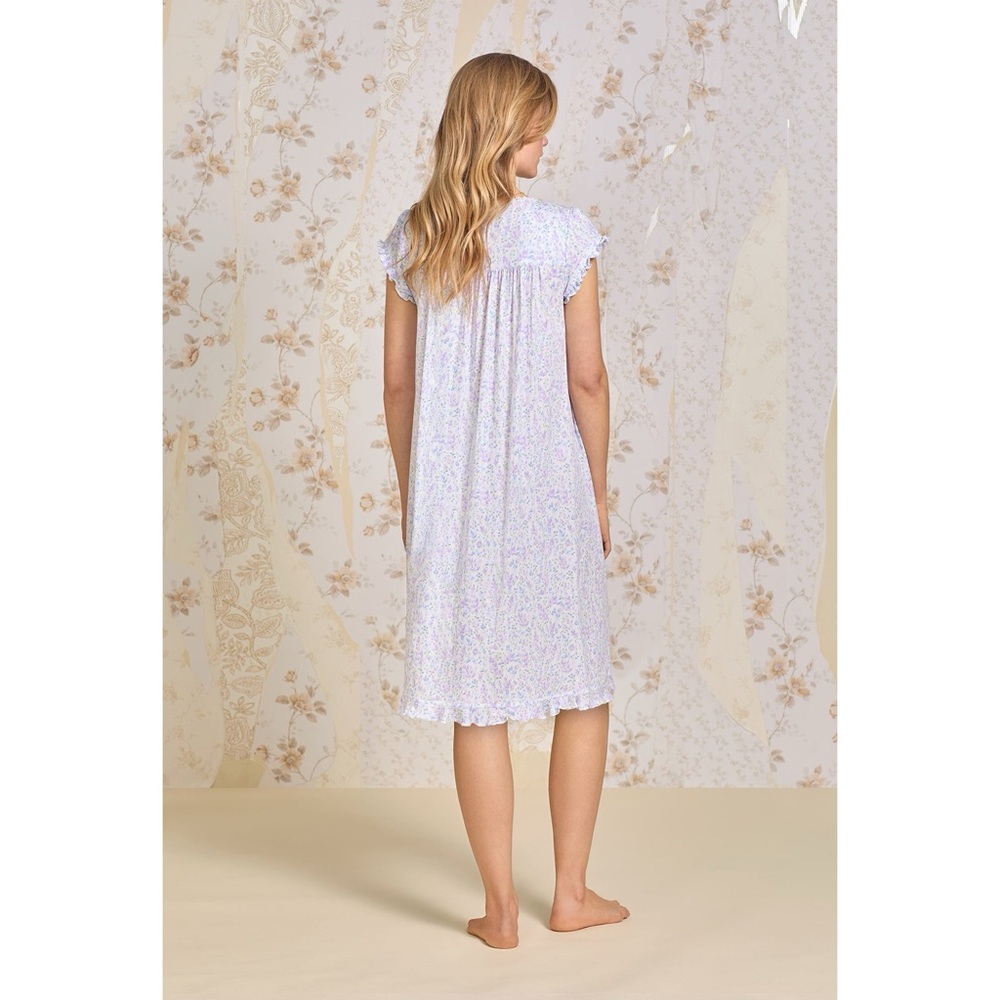 Eileen West Soft Cotton Cap Sleeve Nightgown Size Medium White Lavender Floral - Picture 2 of 7